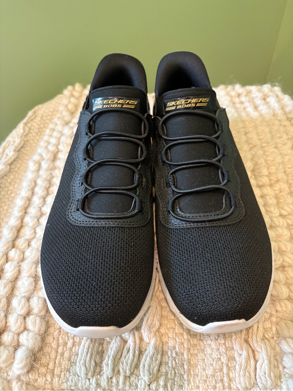 Skechers Men’s Black Slip-On Sneakers with Leopard Heel Detail - Picture 5 of 6